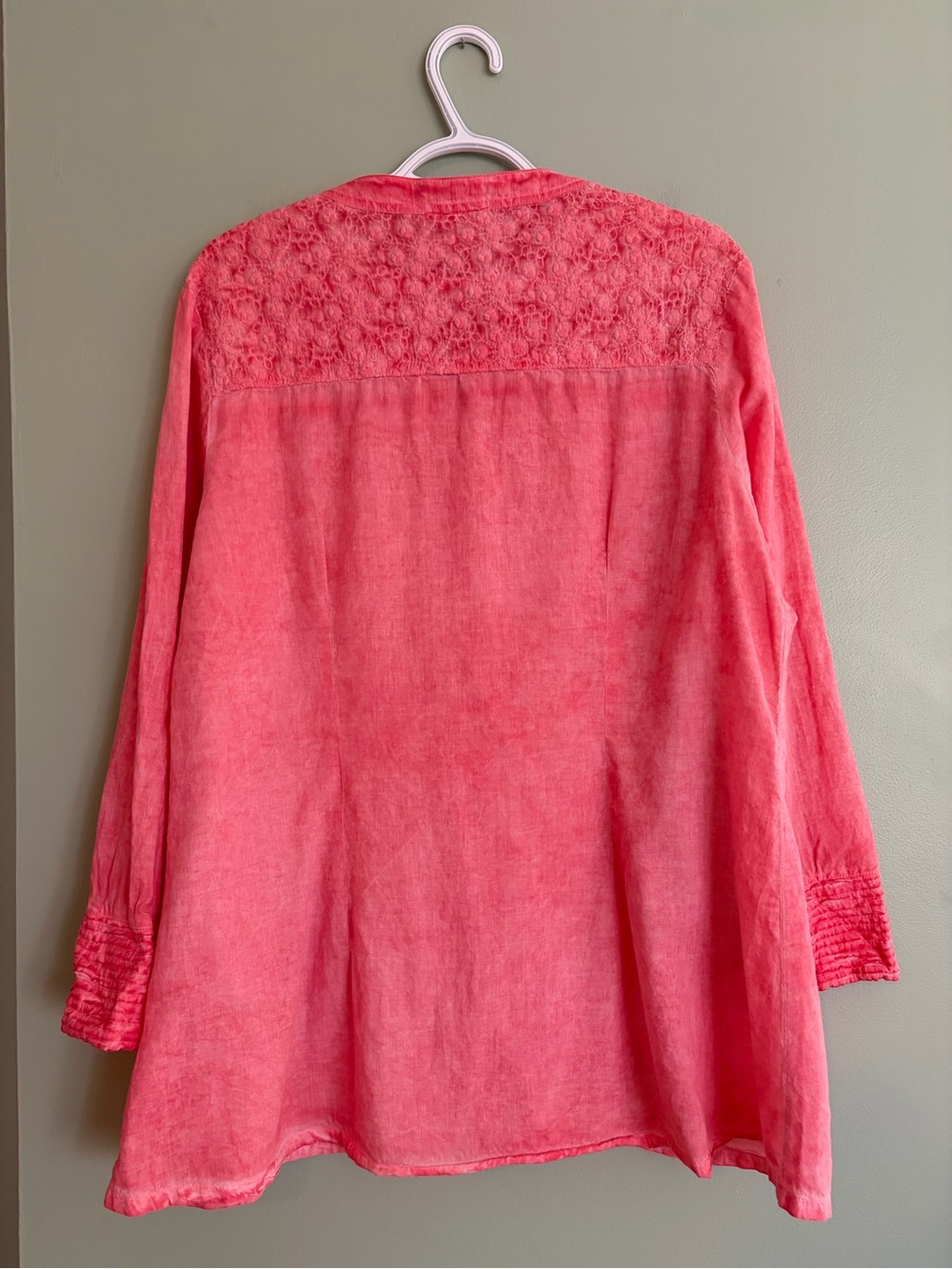 Parsley Sage Cotton Embroidered Tunic Blouse XL Coral Pink Lagenlook Mori Boho - Picture 13 of 16